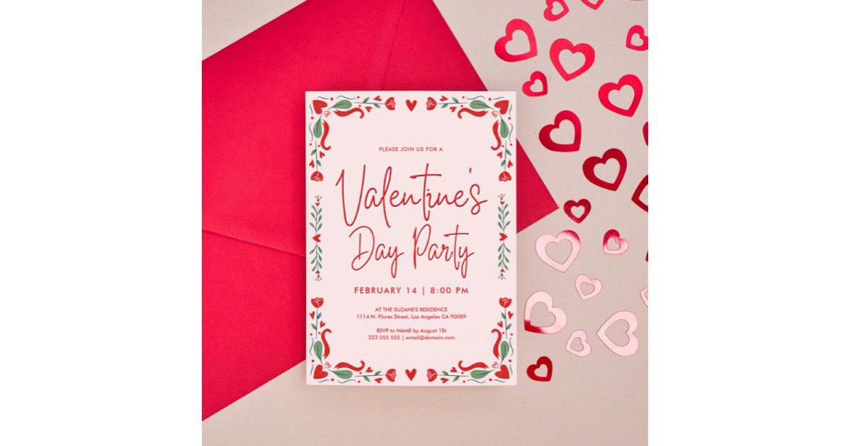 Pink and red Valentine's party Invitation | Zazzle