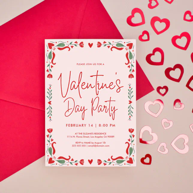 Pink and red Valentine's party Invitation | Zazzle