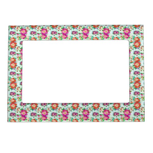 Pink and Red Vintage Floral Pattern Magnetic Picture Frame