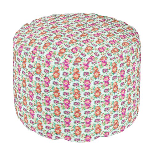 Pink and Red Vintage Floral Pattern Pouf