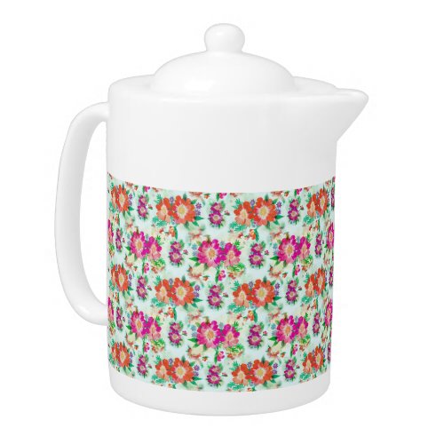 Pink and Red Vintage Floral Pattern Teapot