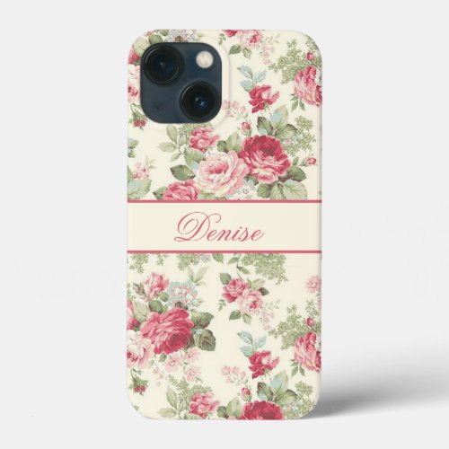 Pink and Red Vintage Roses _ Personalized iPhone 13 Mini Case