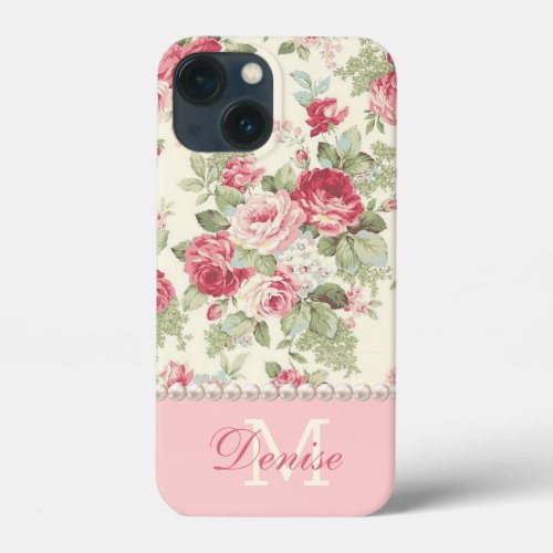 Pink and Red Vintage Roses Personalized   iPhone 13 Mini Case