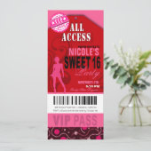 Pink and Red VIP Sweet 16 Ticket Party Invitation (Standing Front)