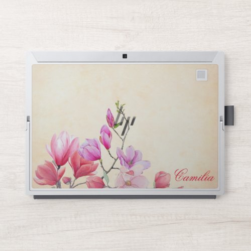 Pink and Red Watercolor Floral monogram HP Laptop Skin