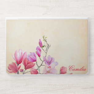 Pink and Red Watercolor Floral monogram HP Laptop Skin