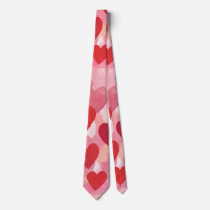 Pink and Red Watercolor Hearts Romantic Coquette Neck Tie