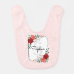 Pink And Red Watercolor Roses Monogram Baby Girl Baby Bib at Zazzle