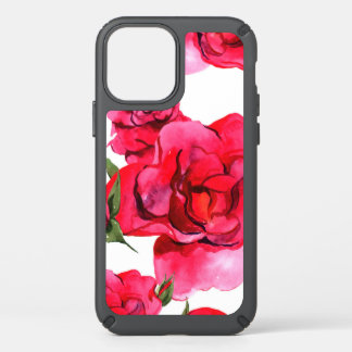 Pink and Red Watercolor Roses on White Speck iPhone 12 Case