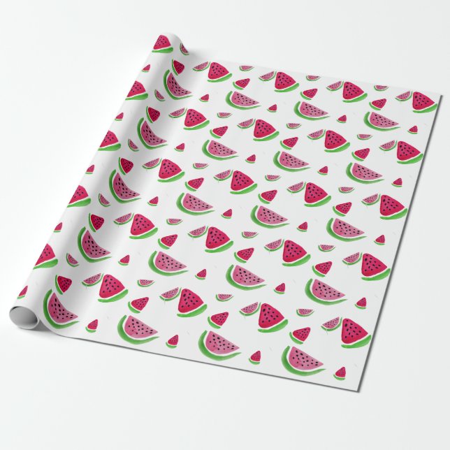 Pink and Red Watermelon Summer Birthday Wrapping Paper (Unrolled)