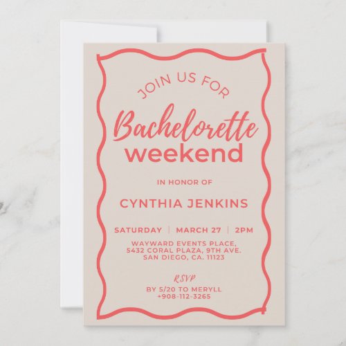 Pink and Red Wave Bachelorette Weekend Itinerary  Invitation