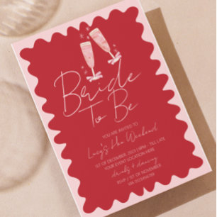 Pink and Red Wave Bachelorette Weekend Itinerary Invitation