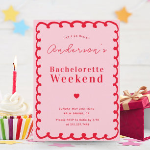 Pink and Red Wave Bachelorette Weekend Itinerary Invitation