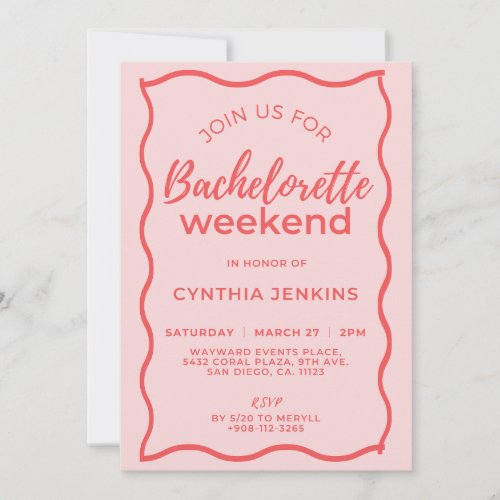 Pink and Red Wave Bachelorette Weekend Itinerary  Invitation