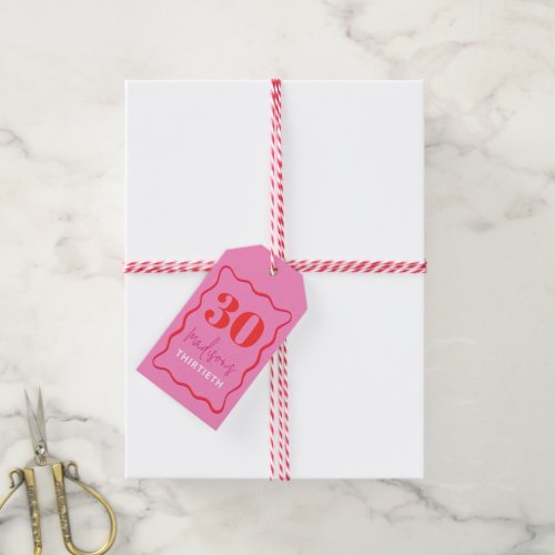 Pink and Red Wavy Border 30th Birthday Party Gift Tags