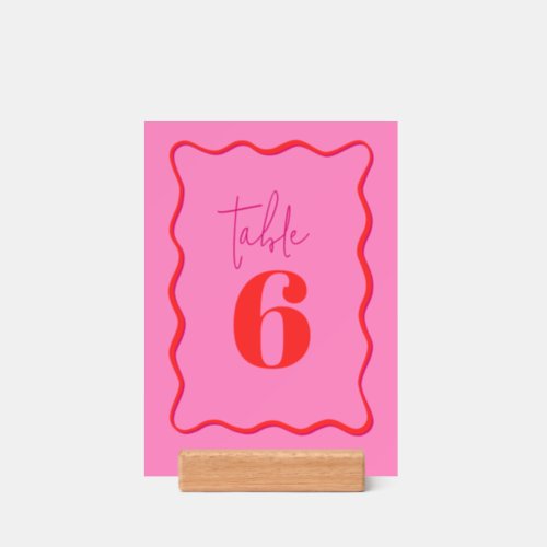 Pink and Red Wavy Border Table Number Card Holder