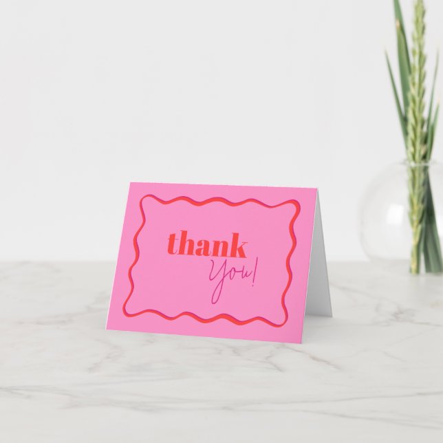 Pink and Red Wavy Border  Thank You Card (Front)
