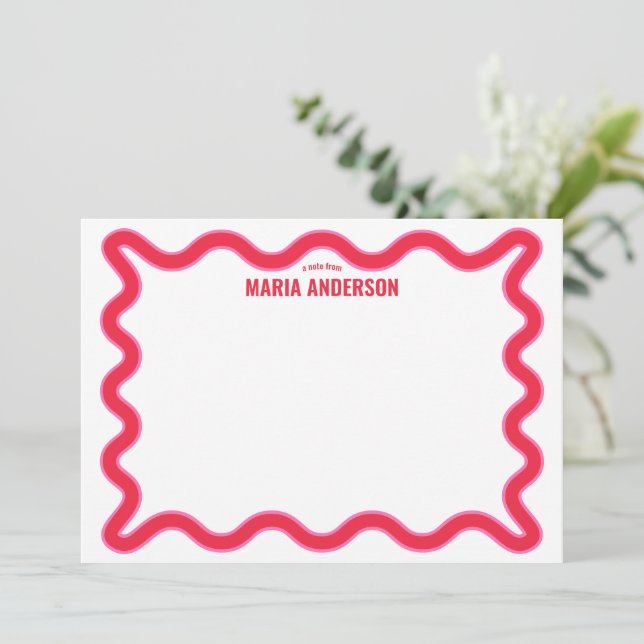 Pink and Red Wavy Personalised Note Card (Standing Front)