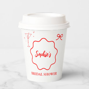 Pink and Red Wavy Retro Border Bridal Shower Paper Cups
