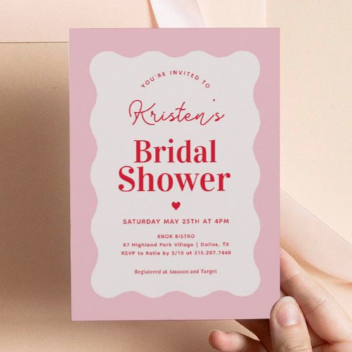 Pink and Red Wavy Retro Bridal Shower Invitation