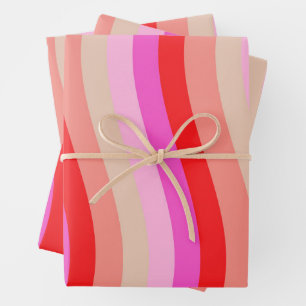 Pink and Red Wavy Stripes Bright Valentine's Day Wrapping Paper Sheets