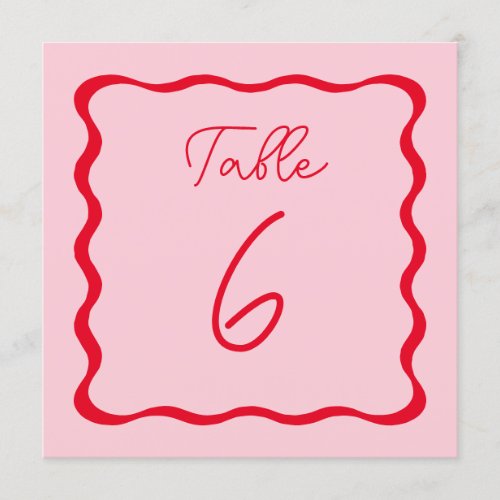 Pink and Red Wavy Wedding Square Table Number