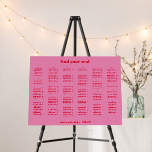 Pink and Red Wedding Seating Chart Alphabetical Foam Board