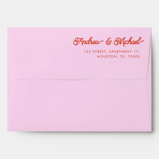 Pink and Red Whimsical Script Retro Simple Wedding Envelope (Back (Top Flap))