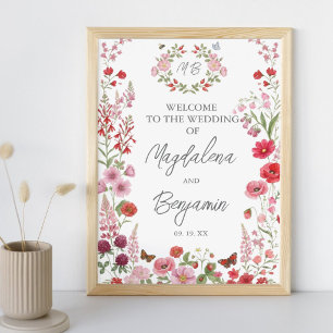 Pink and Red Wildflowers Berries Wedding Welcome P Poster