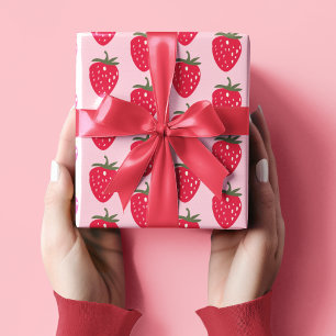 Pink and Red with Strawberry Pattern Wrapping Paper
