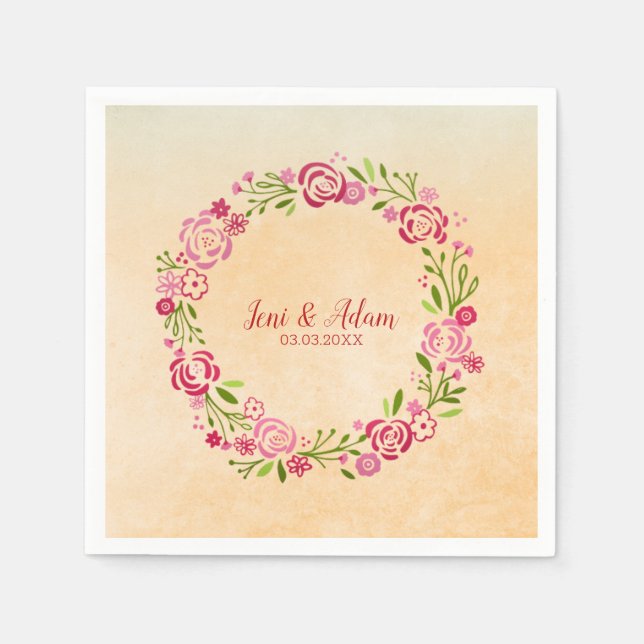 Pink And Red Wreath With Leaves Napkins (Front)