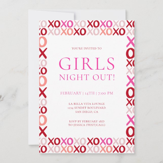 Pink and Red XOXO Girls night out Galentine's day Invitation (Front)