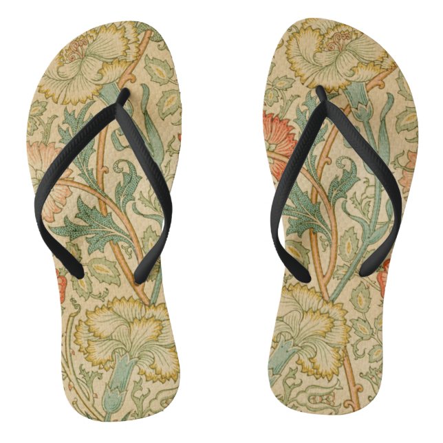 Pink and Rose by William Morris Vintage Floral Flip Flops (Footbed)