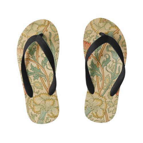 Pink and Rose by William Morris Vintage Floral Kids Flip Flops