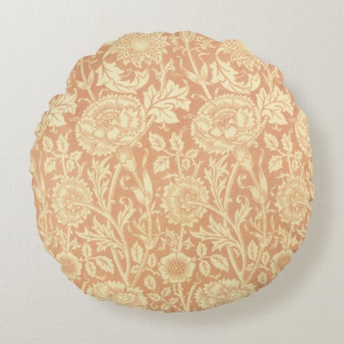Pink and Rose by William Morris Vintage Flowers Round Pillow