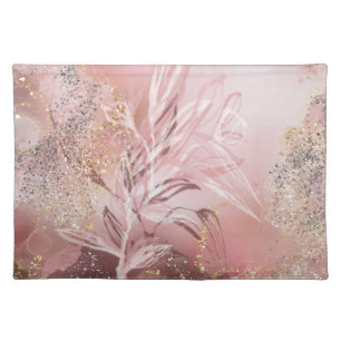 Pink and rose floral with gold glitter accents cloth placemat