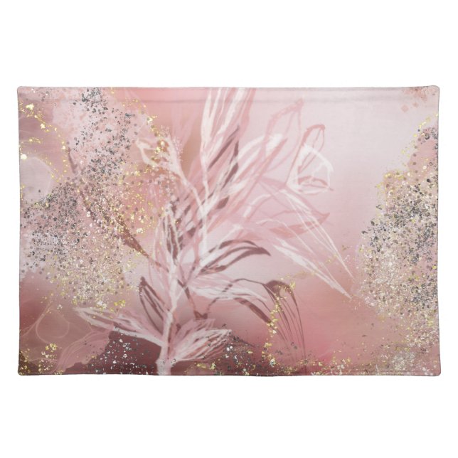 Pink and rose floral with gold glitter accents   cloth placemat (Front)