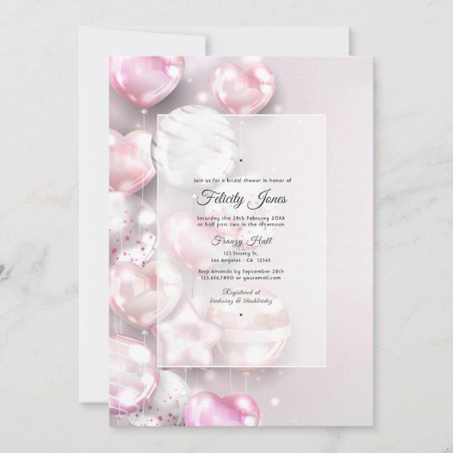 Pink and Rose Gold Balloons Bridal Shower Invitation (Front)
