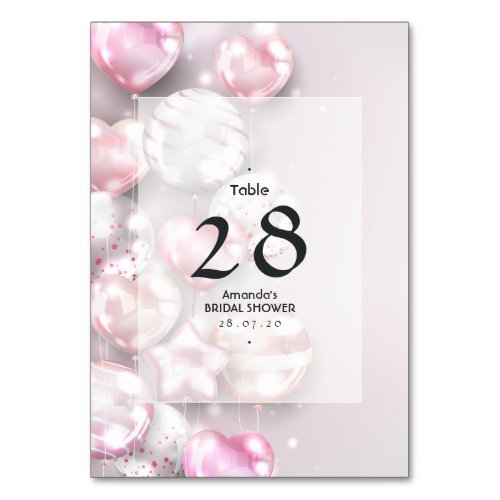 Pink and Rose Gold Balloons Table Number
