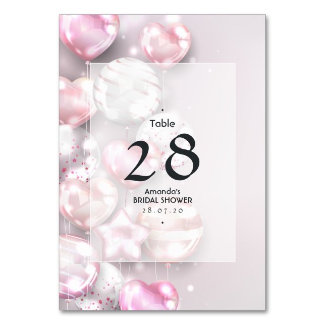 Pink and Rose Gold Balloons Table Number (Front)