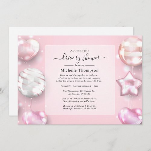 Pink and Rose Gold Drive By Shower Invitation