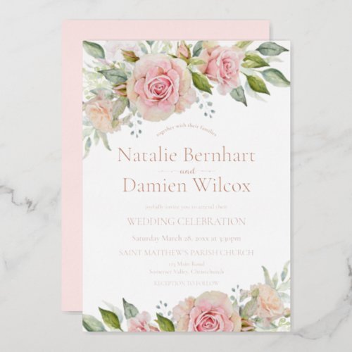 Pink and Rose Gold Floral Wedding Foil Invitation