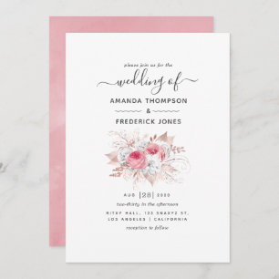 Pink and Rose Gold Floral Wedding Invitation