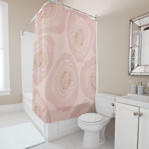 Pink and Rose Gold Geodes Shower Curtain