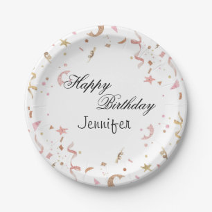 Pink and Rose Gold Glitter Confetti Paper Plates