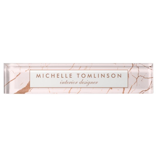 Pink and Rose Gold Marble Designer Nameplate (Front)