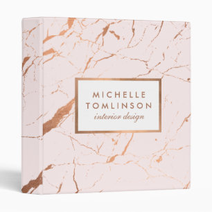 Pink and Rose Gold Marble Designer Personalized Binder