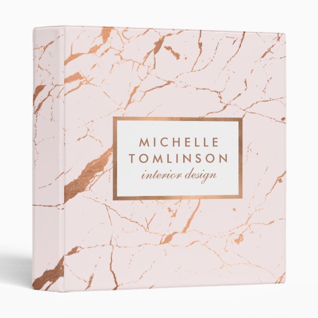 Pink and Rose Gold Marble Designer Personalized Binder (Front/Spine)