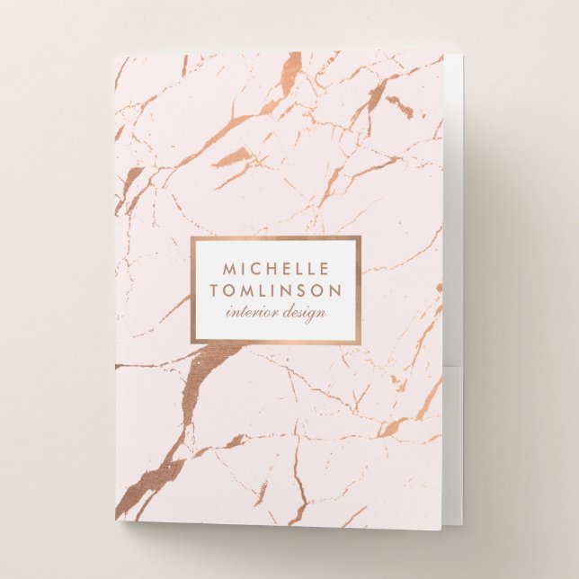 Pink and Rose Gold Marble Designer Personalized Pocket Folder (Front)