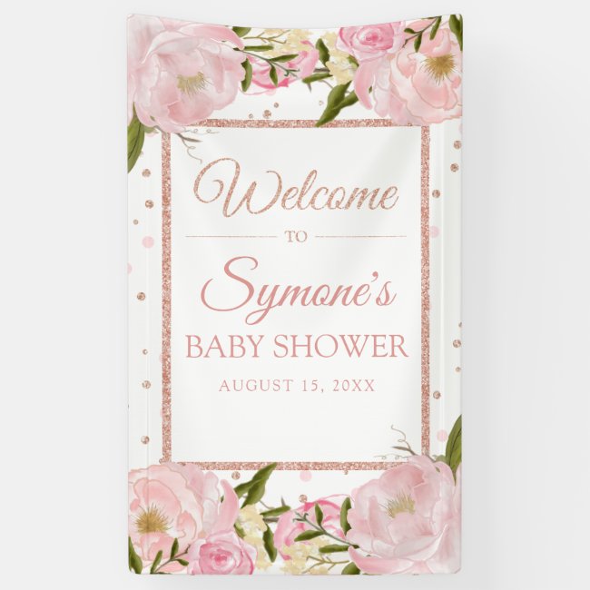 Pink and Rose Gold Peony Custom Baby Shower Banner